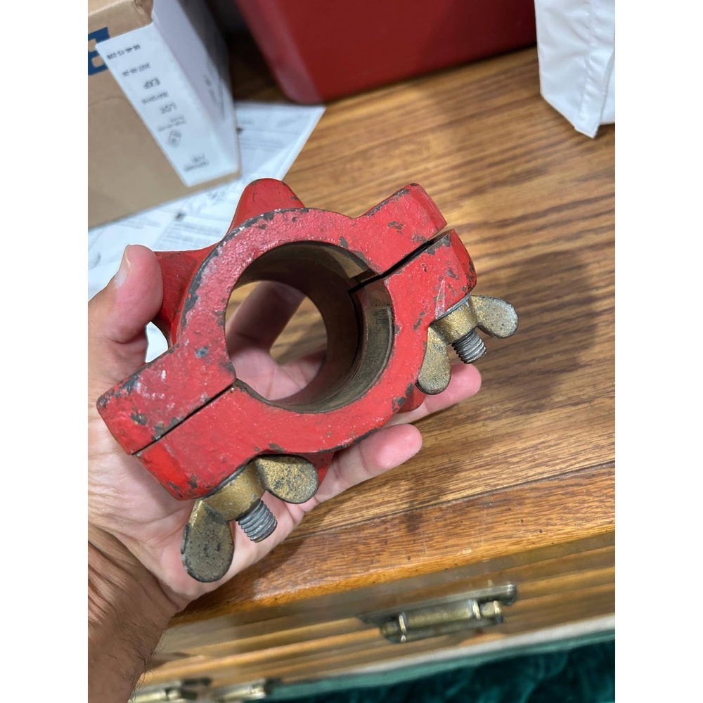 Vintage Red Cast Iron Split Shaft Collar Star Grip Clamp Industrial Hardware